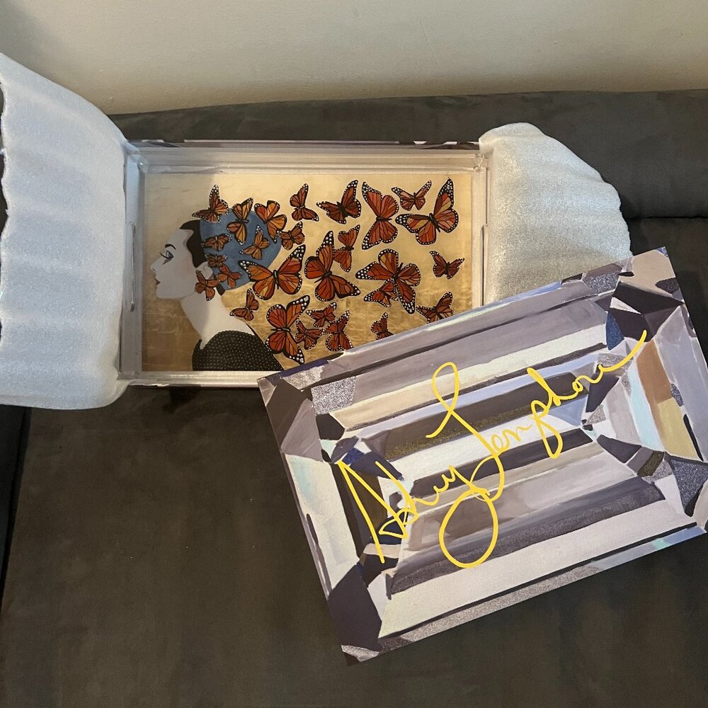 Original/Authentic Ashley Longshore Lucite Tray - Audrey with Butterflies - NIB